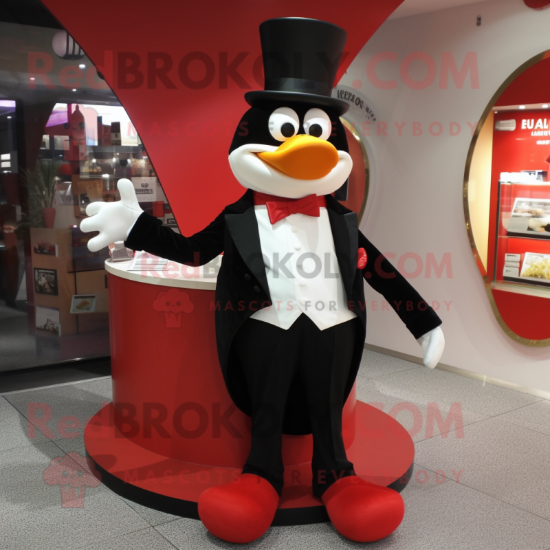 Red Aglet mascot costume character dressed with a Tuxedo and Brooches