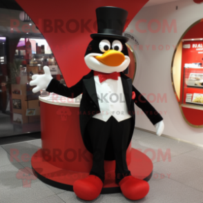 Red Aglet mascot costume character dressed with a Tuxedo and Brooches