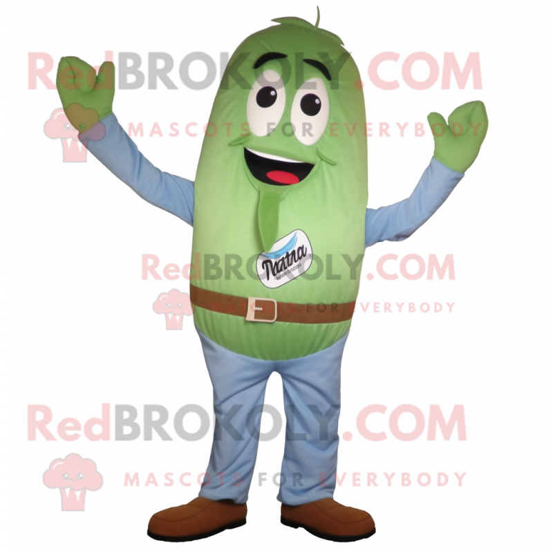 Rust Green Bean mascot costume character dressed with a Chambray Shirt and Ties Rust Green Bean mascot costume character dressed with a Chambray Shirt and Ties