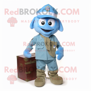 Sky Blue American Soldier mascot costume character dressed with a Cargo Shorts and Scarf clips