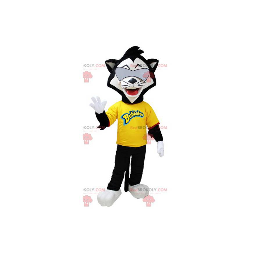 Schwarzweiss-Katzenmaskottchen mit Brille - Redbrokoly.com