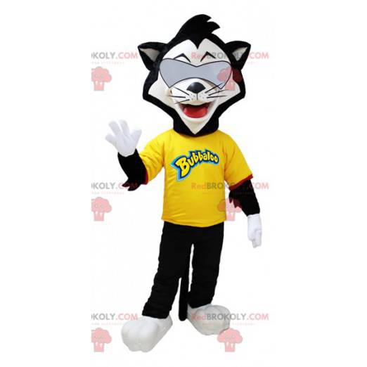Zwart-witte kat mascotte met bril - Redbrokoly.com