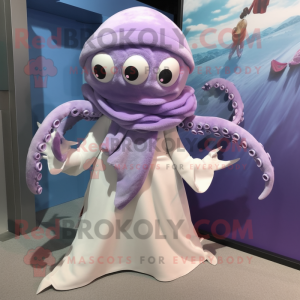 Lavender Kraken mascot costume character dressed with a One-Piece Swimsuit and Scarf clips