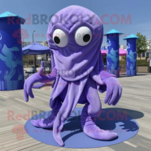 Lavender Kraken mascot costume character dressed with a One-Piece Swimsuit and Scarf clips