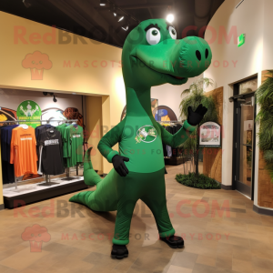 Forest Green Brachiosaurus mascot costume character dressed with a Joggers and Bow ties