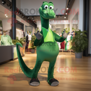 Forest Green Brachiosaurus mascot costume character dressed with a Joggers and Bow ties