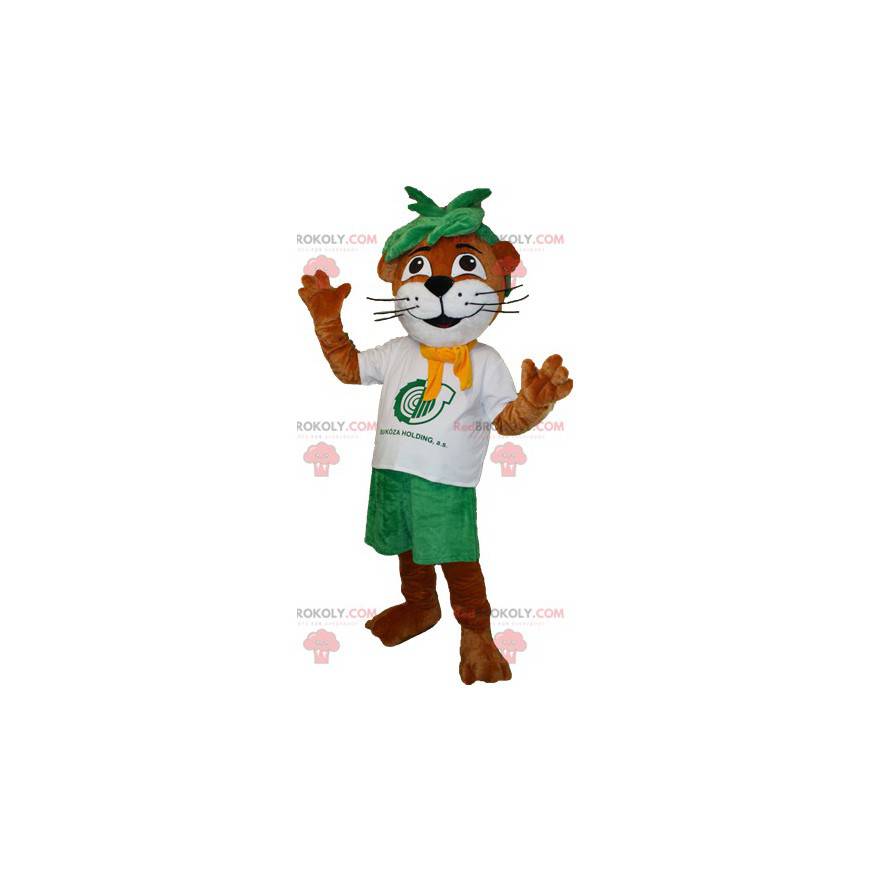Mascota de nutria castor marrón y blanco - Redbrokoly.com