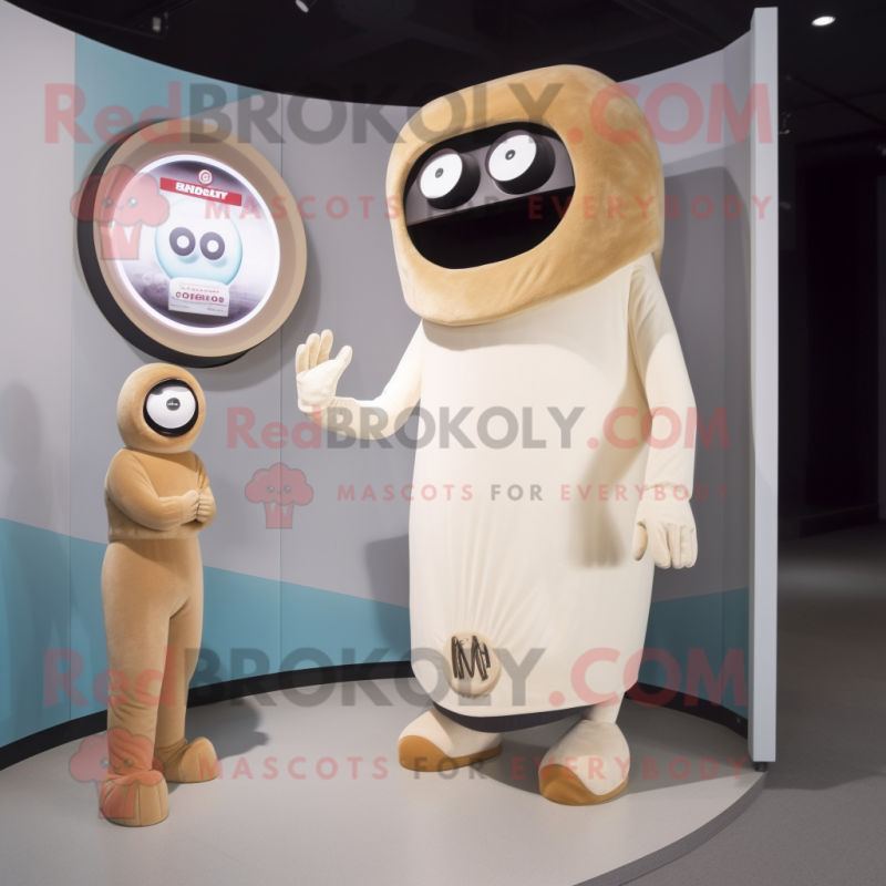 Beige Cyclops mascot costume character dressed with a A-Line Dress and Watches Beige Cyclops mascot costume character dressed with a A-Line Dress and Watches