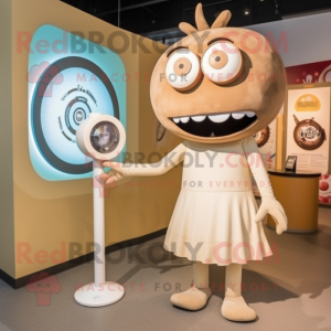 Beige Cyclops mascot costume character dressed with a A-Line Dress and Watches