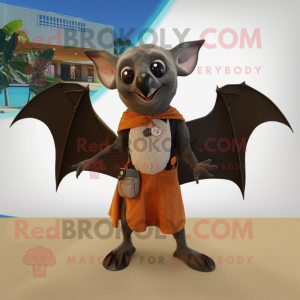 Rust Fruit Bat mascot costume character dressed with a One-Piece Swimsuit and Shoe clips