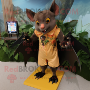 Rust Fruit Bat mascot costume character dressed with a One-Piece Swimsuit and Shoe clips