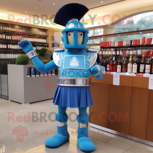 Blue Roman Soldier mascot costume character dressed with a Cocktail Dress and Ties