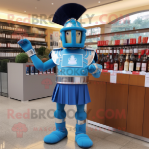 Blue Roman Soldier mascot costume character dressed with a Cocktail Dress and Ties