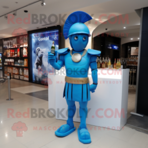 Blue Roman Soldier mascot costume character dressed with a Cocktail Dress and Ties