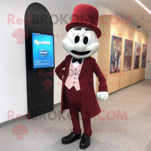 Maroon Hourglass mascot costume character dressed with a Suit Jacket and Shoe laces