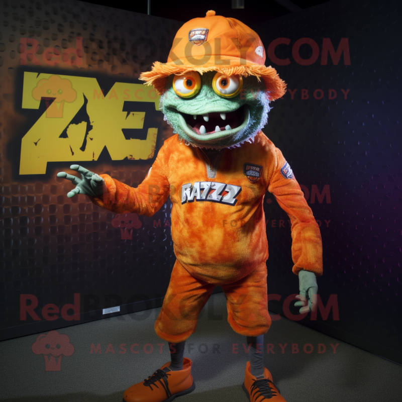 Orange Zombie mascot costume character dressed with a Rash Guard and Caps