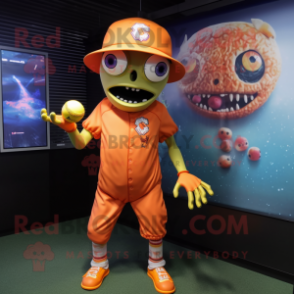 Orange Zombie mascot costume character dressed with a Rash Guard and Caps