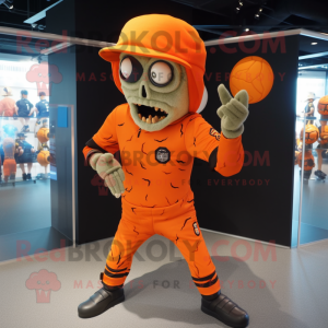 Orange Zombie mascot costume character dressed with a Rash Guard and Caps