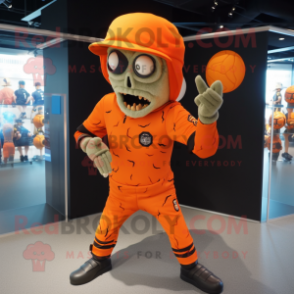 Orange Zombie mascot costume character dressed with a Rash Guard and Caps