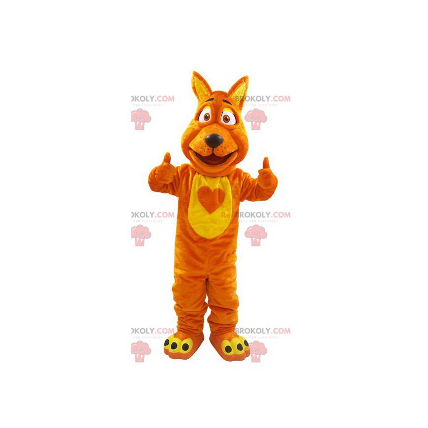 Macia e peluda mascote de lobo raposa laranja e amarelo -