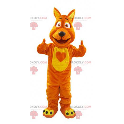 Macia e peluda mascote de lobo raposa laranja e amarelo -