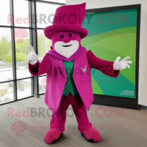 Magenta Leprechaun Hat mascot costume character dressed with a Romper and Pocket squares