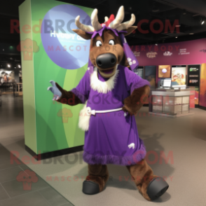 Purple Moose mascot costume character dressed with a Maxi Skirt and Bracelet watches