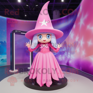 Pink Witch'S Hat mascot costume character dressed with a Maxi Skirt and Berets