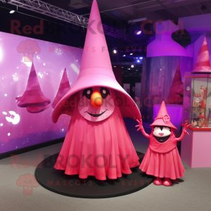 Pink Witch'S Hat mascot costume character dressed with a Maxi Skirt and Berets