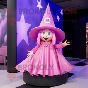 Pink Witch'S Hat mascot costume character dressed with a Maxi Skirt and Berets