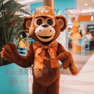 Rust Monkey mascot costume character dressed with a Swimwear and Bow ties