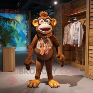 Rust Monkey mascot costume character dressed with a Swimwear and Bow ties