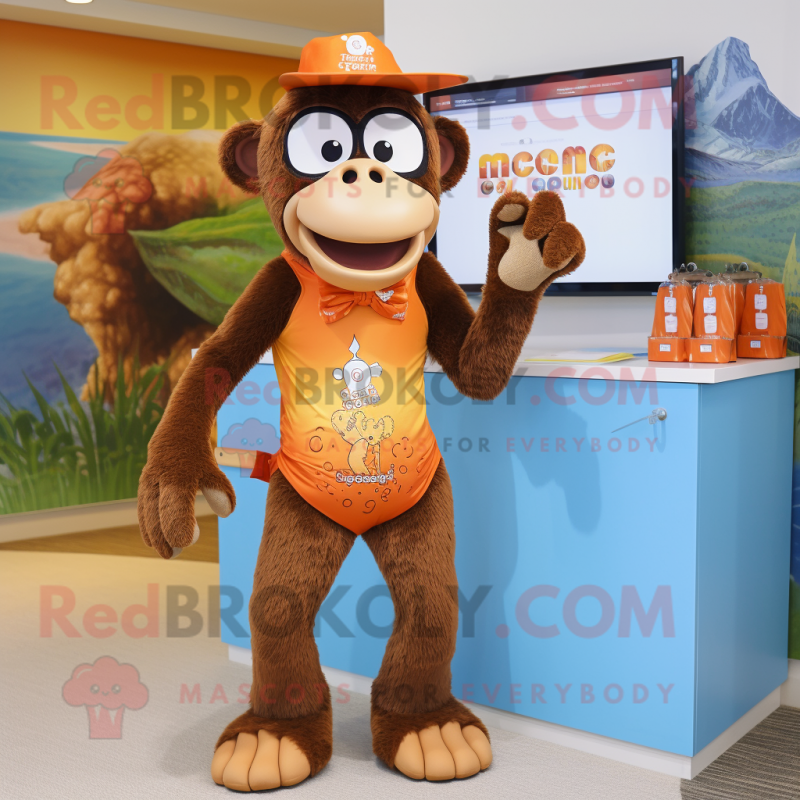 Rust Monkey mascot costume character dressed with a Swimwear and Bow ties Rust Monkey mascot costume character dressed with a Swimwear and Bow ties