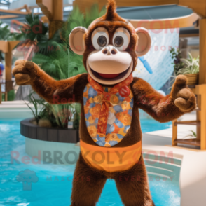 Rust Monkey mascot costume character dressed with a Swimwear and Bow ties