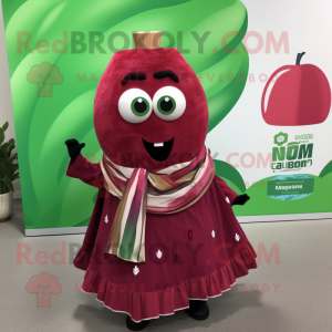 Maroon Watermelon mascot costume character dressed with a Maxi Skirt and Shawl pins