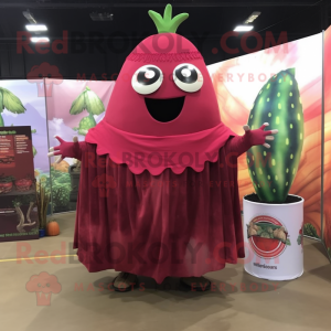 Maroon Watermelon mascot costume character dressed with a Maxi Skirt and Shawl pins
