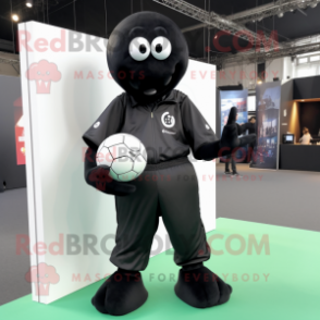 Black Handball Ball mascot costume character dressed with a Playsuit and Cufflinks