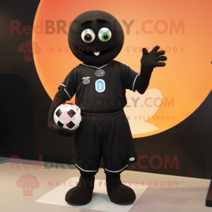 Black Handball Ball mascot costume character dressed with a Playsuit and Cufflinks