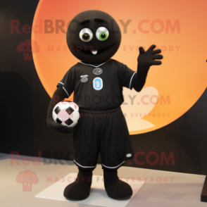 Black Handball Ball mascot costume character dressed with a Playsuit and Cufflinks