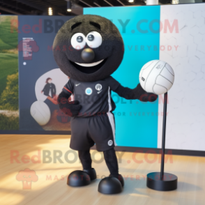 Black Handball Ball mascot costume character dressed with a Playsuit and Cufflinks