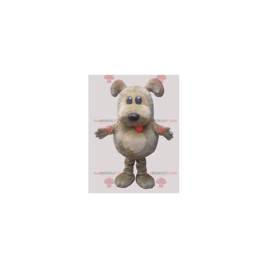 Mascotte de chien gris et beige. Mascotte dodue - Redbrokoly.com