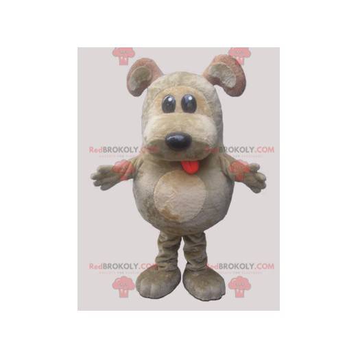 Mascote do cão cinza e bege. Mascote rechonchudo -