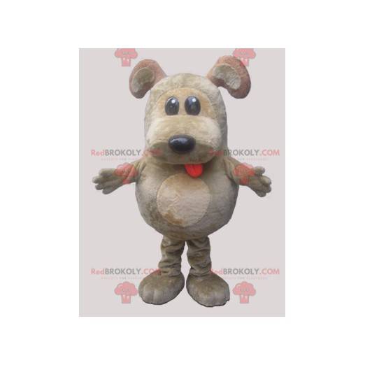 Mascotte de chien gris et beige. Mascotte dodue - Redbrokoly.com