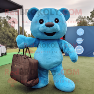 Cyan Teddy Bear maskot...