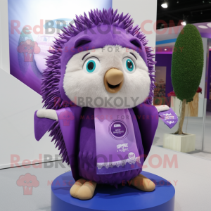 Purple Hedgehog mascot costume character dressed with a Mini Dress and Scarf clips