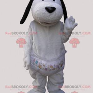 Witte hond mascotte met zwarte oren - Redbrokoly.com