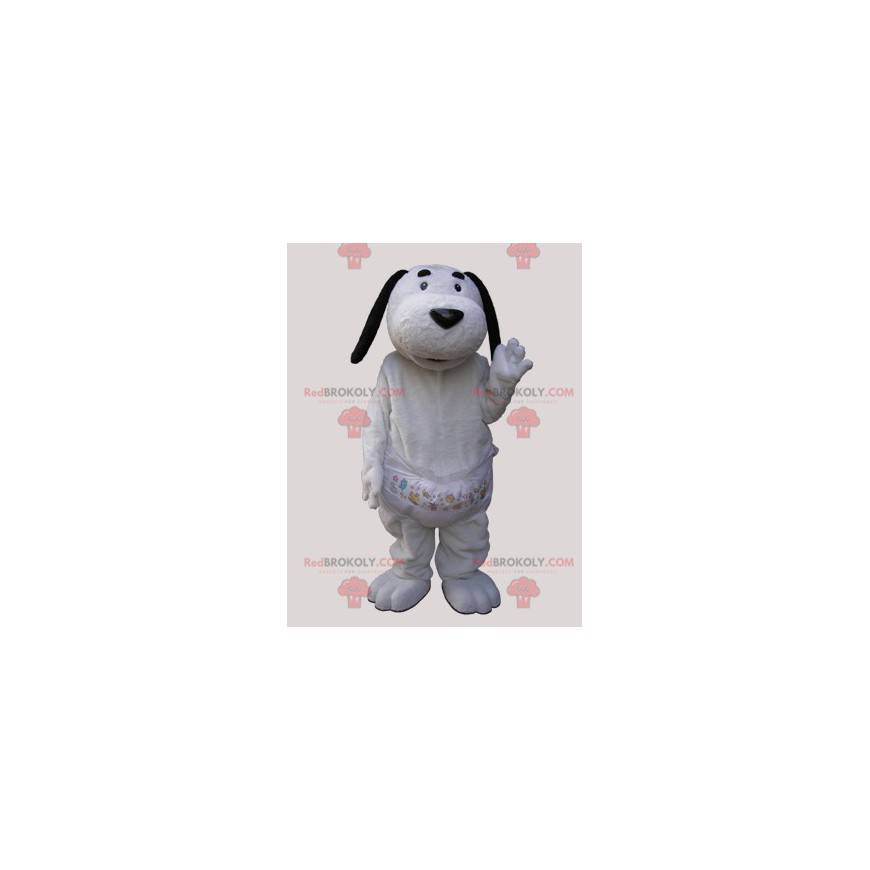 Witte hond mascotte met zwarte oren - Redbrokoly.com