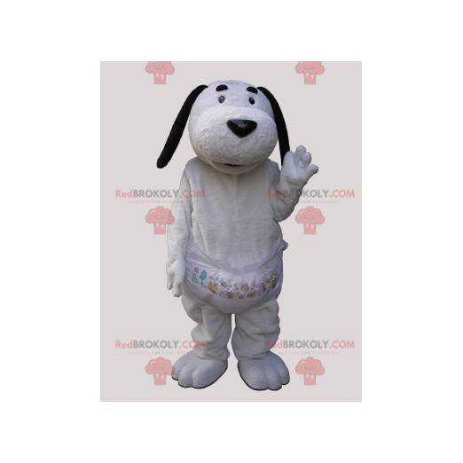 Biały pies maskotka z czarnymi uszami - Redbrokoly.com
