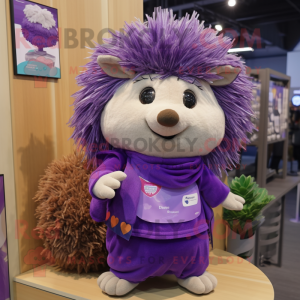 Purple Hedgehog mascot costume character dressed with a Mini Dress and Scarf clips