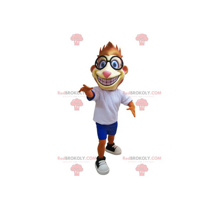 Orange und gelbes Tiger Maskottchen mit Brille - Redbrokoly.com Orange und gelbes Tiger Maskottchen mit Brille - Redbrokoly.com